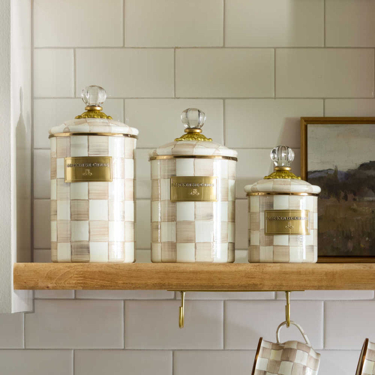 Mocha Check Enamel Canisters - Set of 3