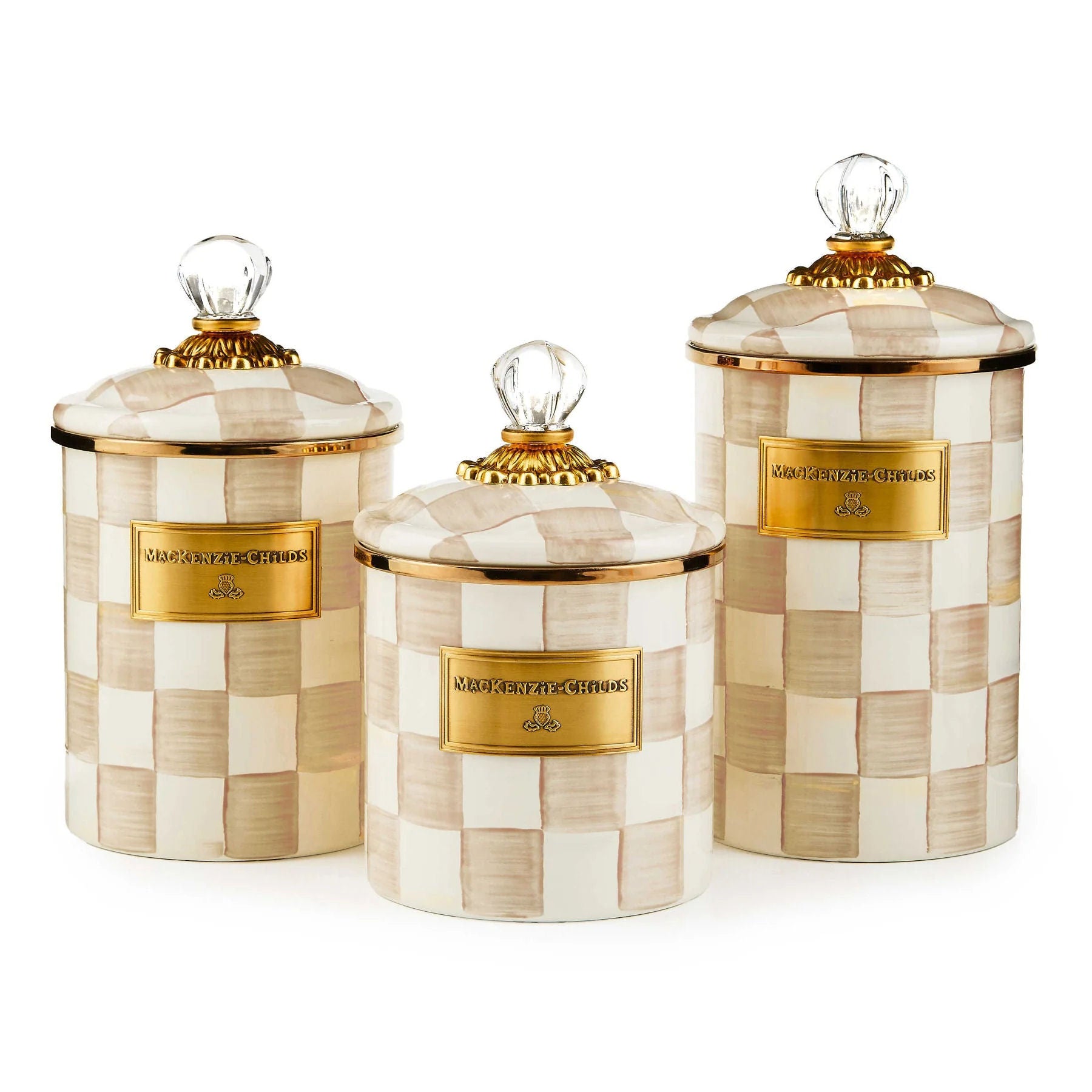 Mocha Check Enamel Canisters - Set of 3 - MacKenzie-Childs Europe ...