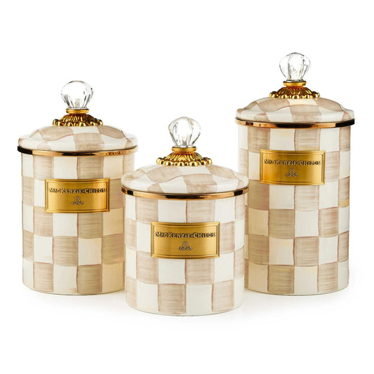 Mocha Check Enamel Canisters - Set of 3