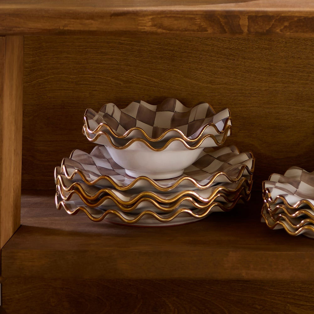 Mocha Check Ceramic Fluted Breakfast Bowl by MacKenzie-Childs