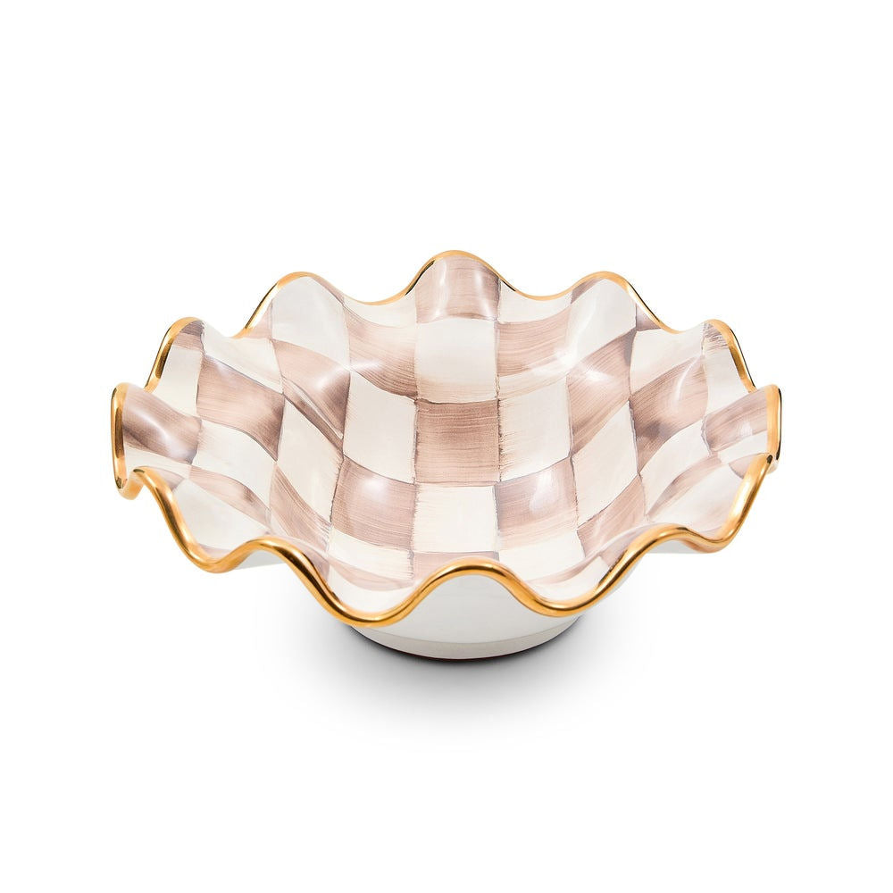 Mocha Check Ceramic Fluted Breakfast Bowl by MacKenzie-Childs