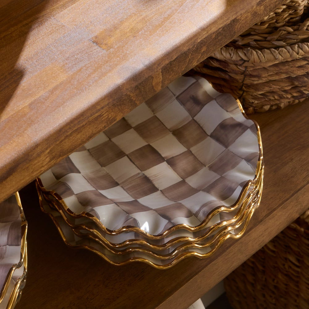 Mocha Check Ceramic Fluted Dessert Plate by MacKenzie-Childs