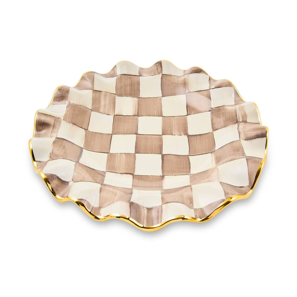 Mocha Check Ceramic Fluted Dessert Plate by MacKenzie-Childs