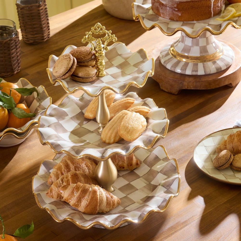 Mocha Check Ceramic Three Tier Sweet Stand by MacKenzie-Childs