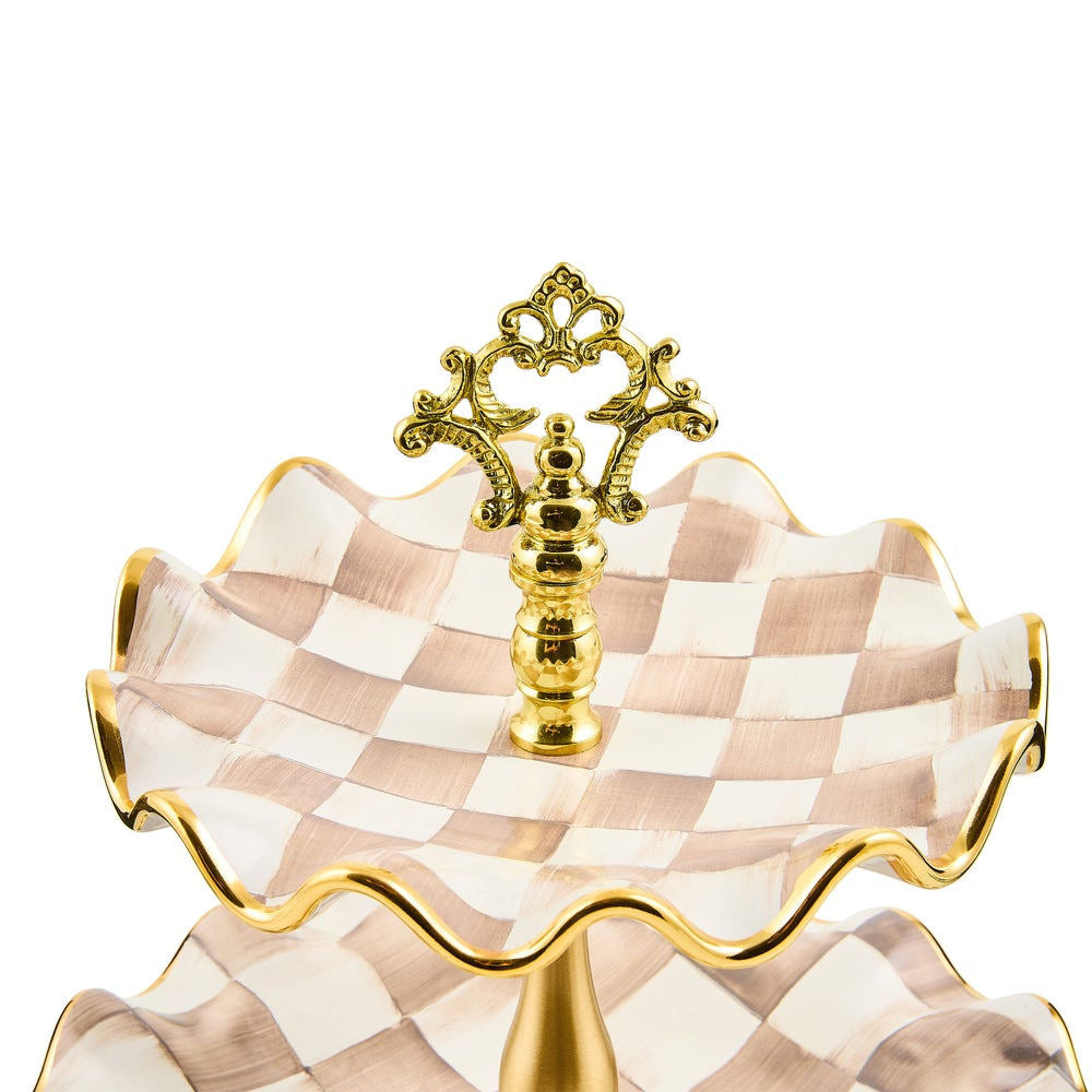 Mocha Check Ceramic Three Tier Sweet Stand by MacKenzie-Childs