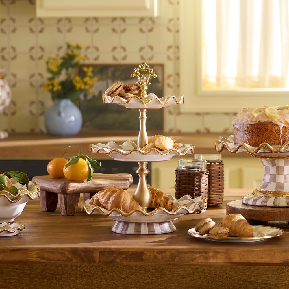 Mocha Check Ceramic Three Tier Sweet Stand by MacKenzie-Childs