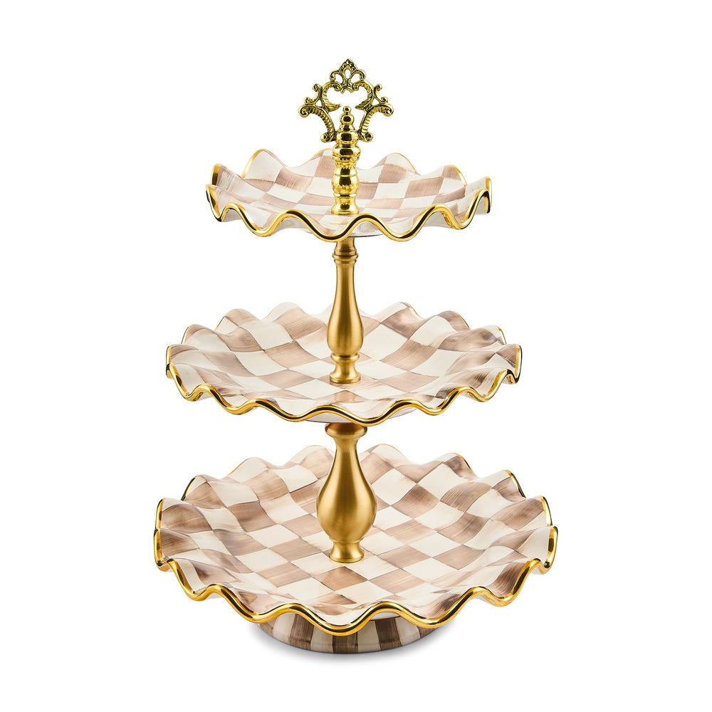 Mocha Check Ceramic Three Tier Sweet Stand by MacKenzie-Childs
