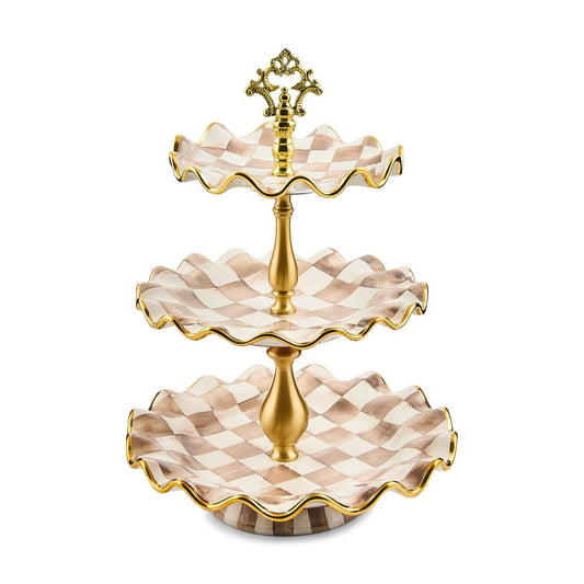 Mocha Check Ceramic Three Tier Sweet Stand by MacKenzie-Childs