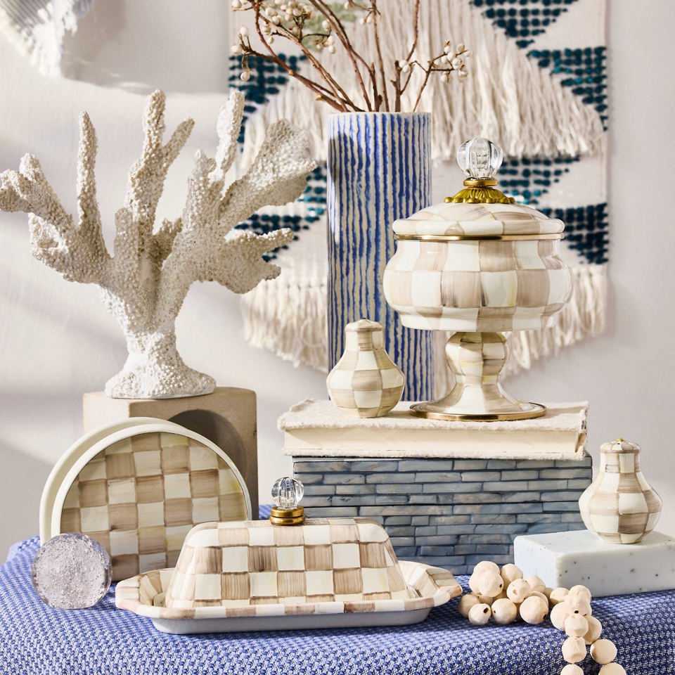 Mocha Check Curiosity Pot by MacKenzie - Childs - |VESIMI Design|