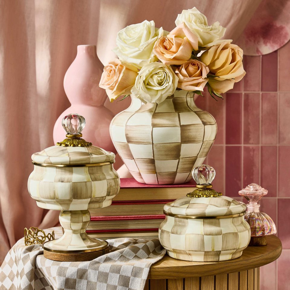 Mocha Check Curiosity Pot by MacKenzie - Childs - |VESIMI Design|