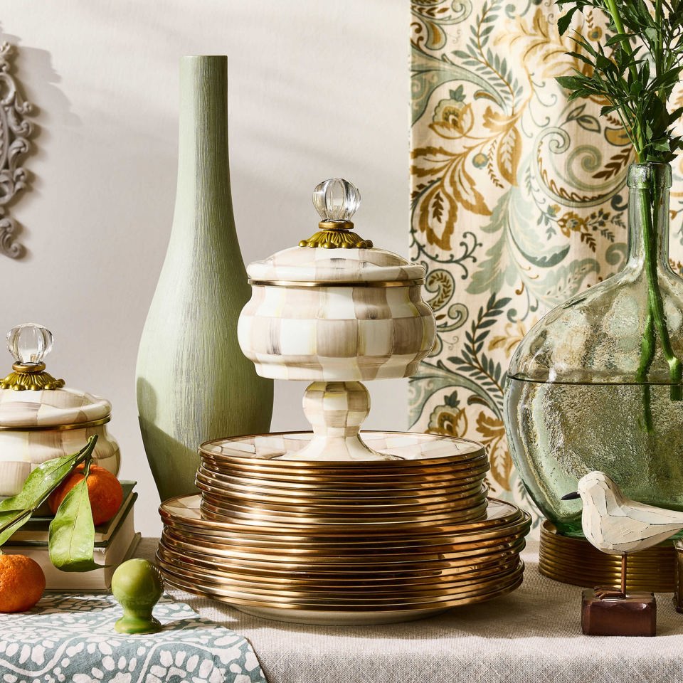 Mocha Check Curiosity Pot by MacKenzie - Childs - |VESIMI Design|