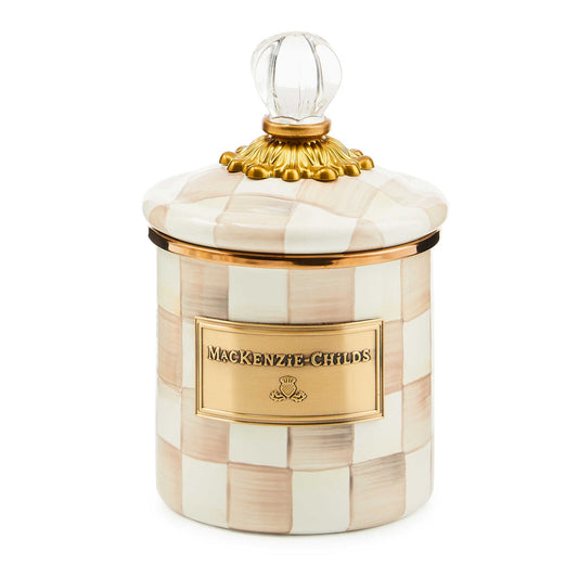 Mocha Check Demi Canister by MacKenzie - Childs - |VESIMI Design| Luxury Bathrooms and Home Decor