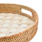 MacKenzie-Childs Mocha Check Enamel & Rattan Round Serving Tray