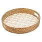 MacKenzie-Childs Mocha Check Enamel & Rattan Round Serving Tray