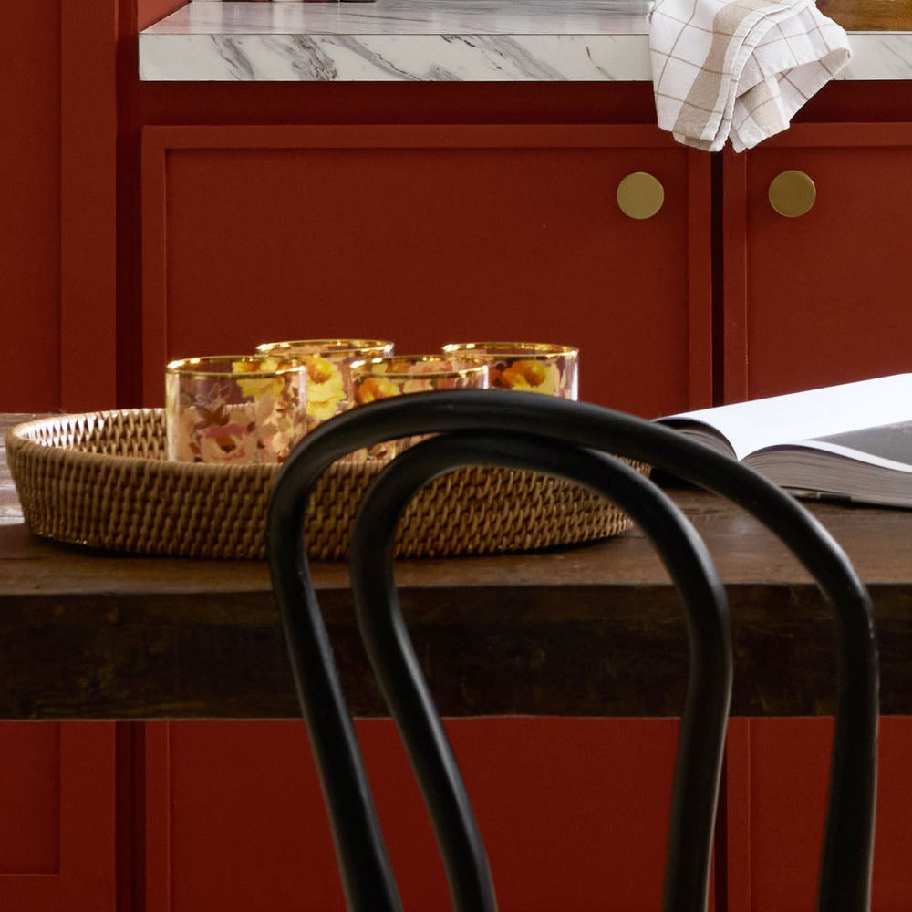 Mocha Check Enamel & Rattan Small Tray Serving Tray