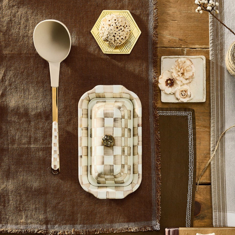 Mocha Check Enamel Butter Box by Mackenzie - Childs - |VESIMI Design|