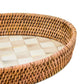 Mocha Check Large Enamel & Rattan Serving Tray