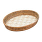 Mocha Check Large Enamel & Rattan Serving Tray