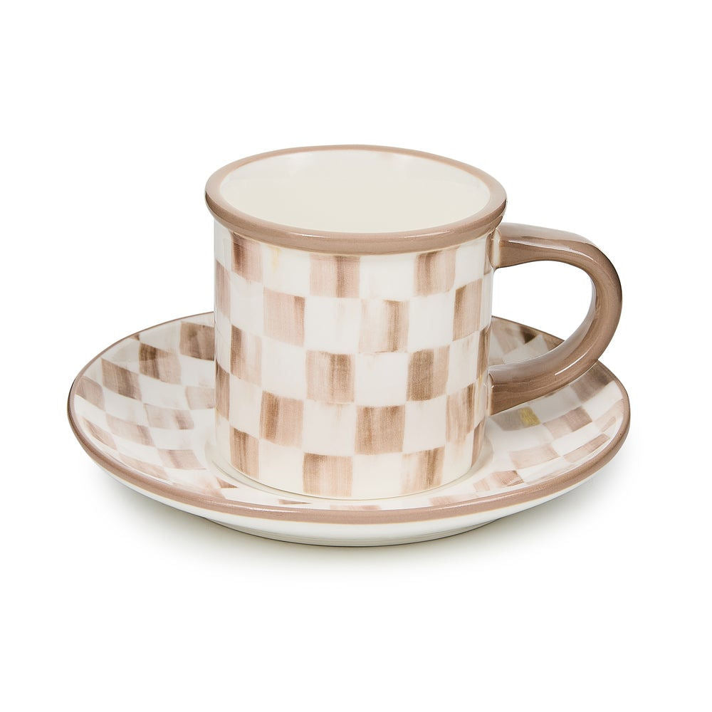 Mocha Check Espresso Cup & Saucer, Set of 2