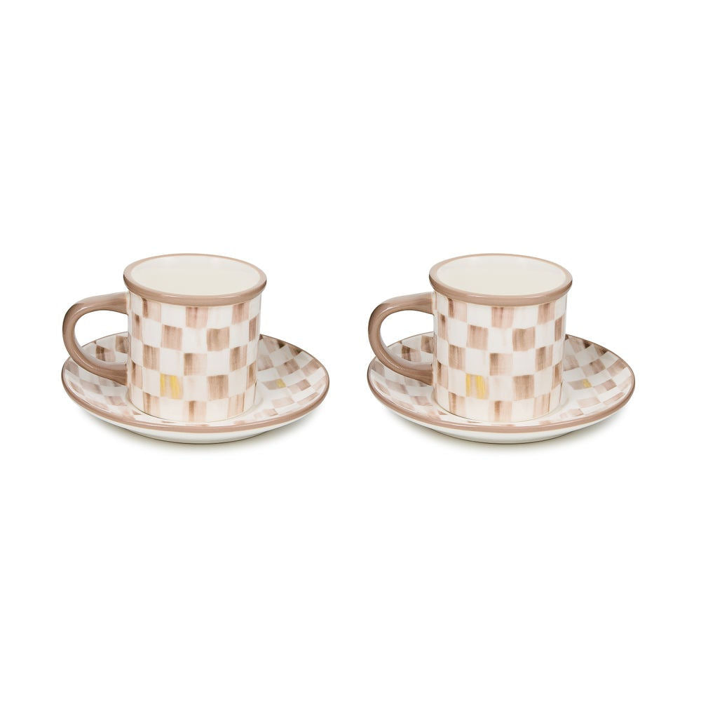 Mocha Check Espresso Cup & Saucer, Set of 2