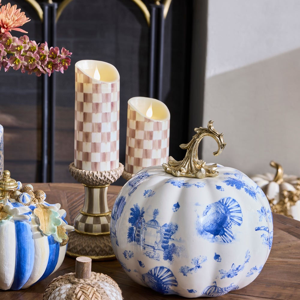 Mocha Check Flameless 5" Pillar Candle