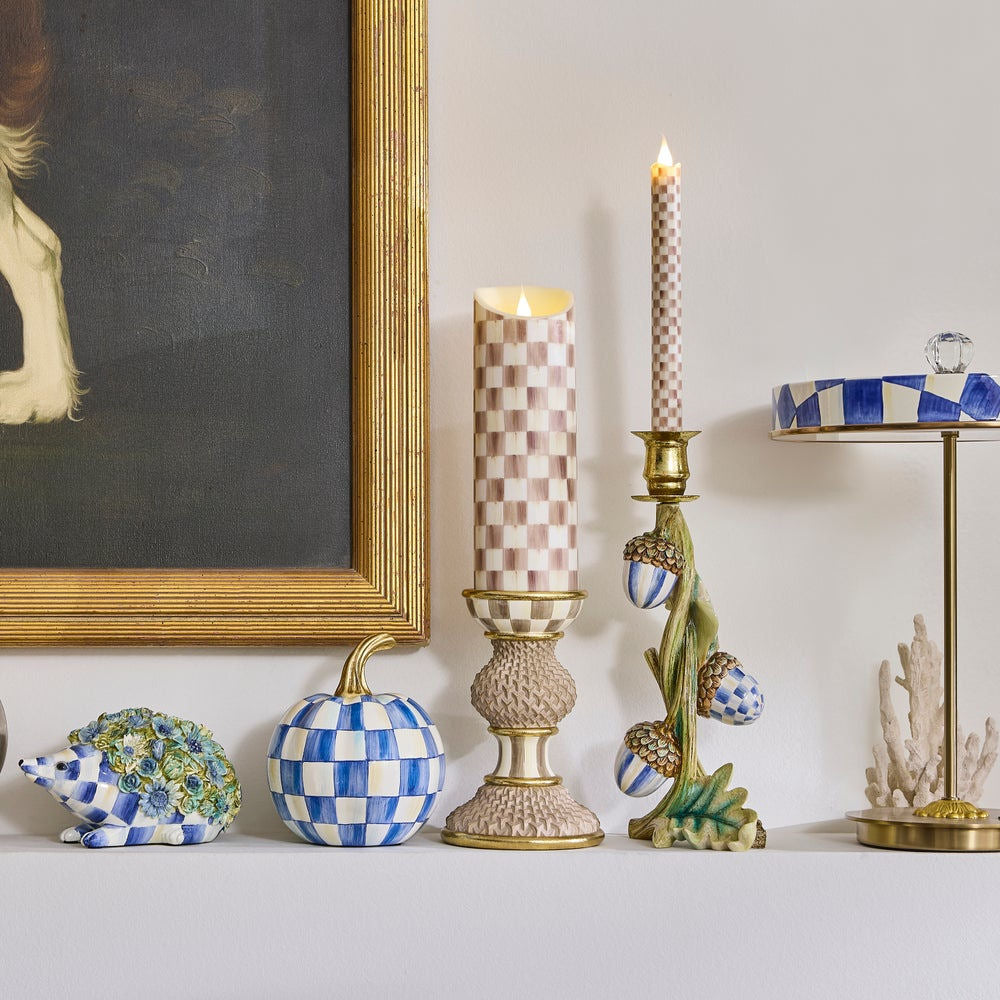 Mocha Check Flameless 7" Pillar Candle