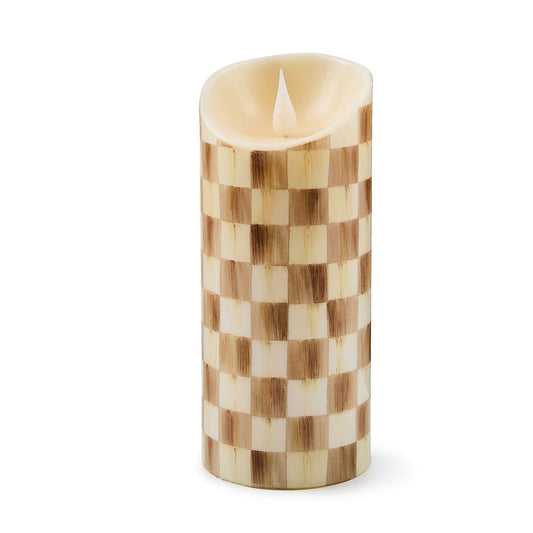 Mocha Check Flameless 7" Pillar Candle