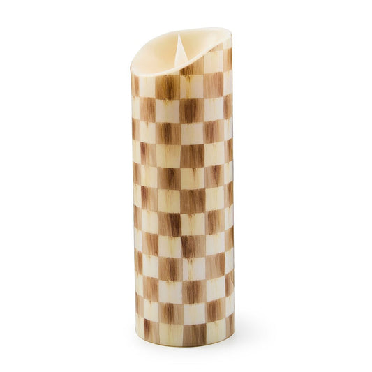 Mocha Check Flameless 9" Pillar Candle