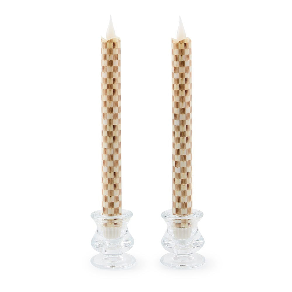 Mocha Check Flameless Dinner Candles, Set of 2
