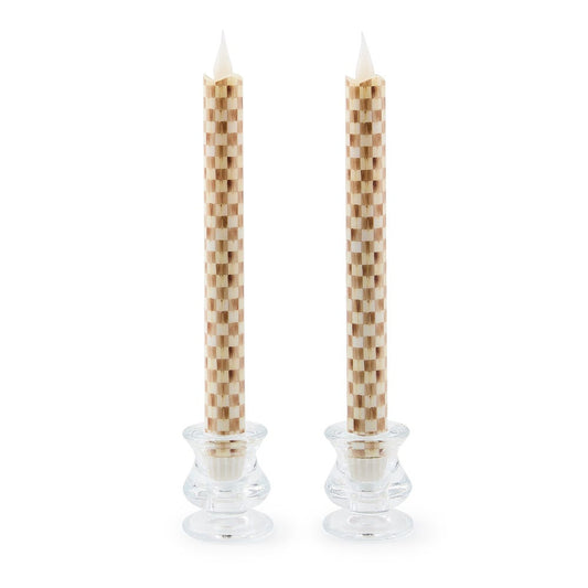 Mocha Check Flameless Dinner Candles, Set of 2