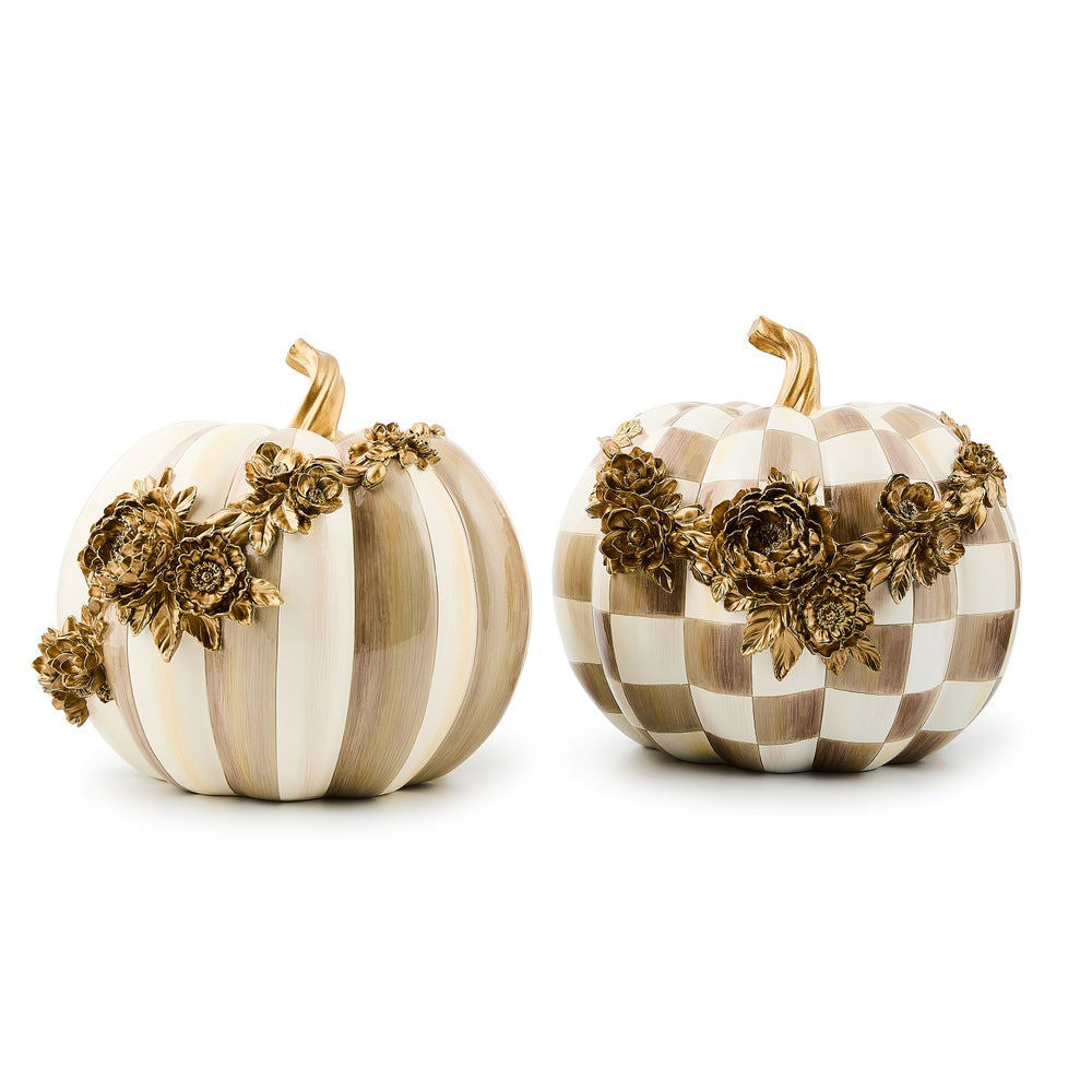 Mocha Check Floral Garland Pumpkin by MacKenzie-Childs