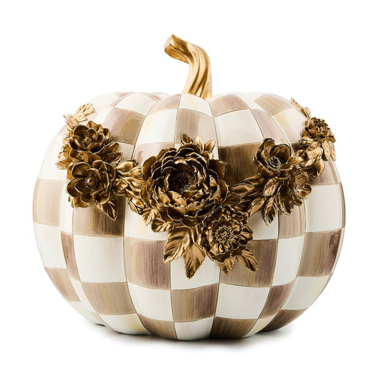 Mocha Check Floral Garland Pumpkin by MacKenzie-Childs