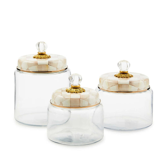 Mocha Check Glass Kitchen Canisters by MacKenzie-Childs - Set of 3