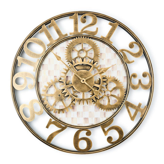Mocha Check Large Farmhouse Wall Clock by MacKenzie-Childs