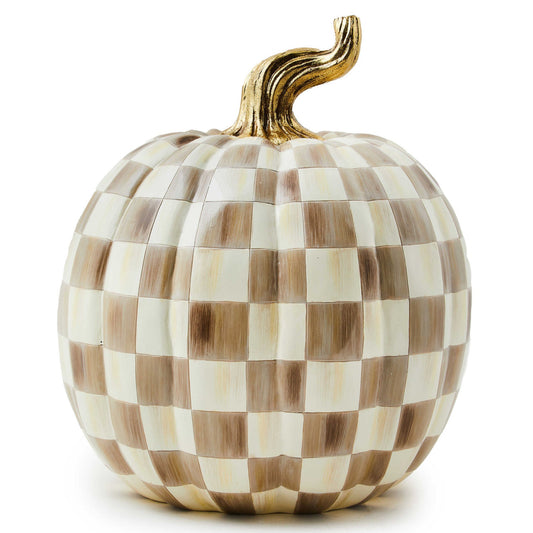 Mocha Check Large Pumpkin - MacKenzie - Childs Halloween Decoration - |VESIMI Design| Luxury Bathrooms and Home Decor