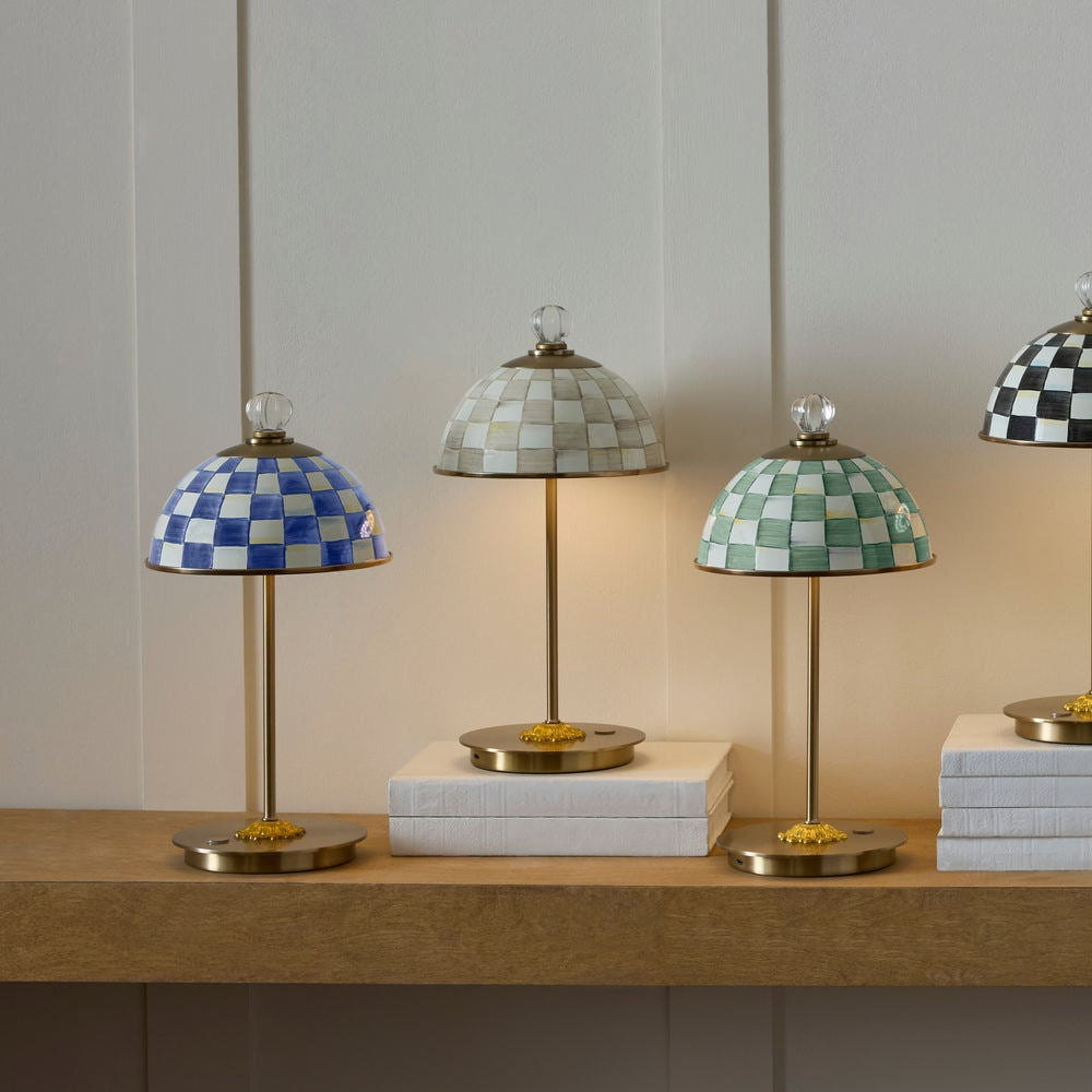 Mocha Check LED Rechargeable Dome Table Lamp by MacKenzie-Childs