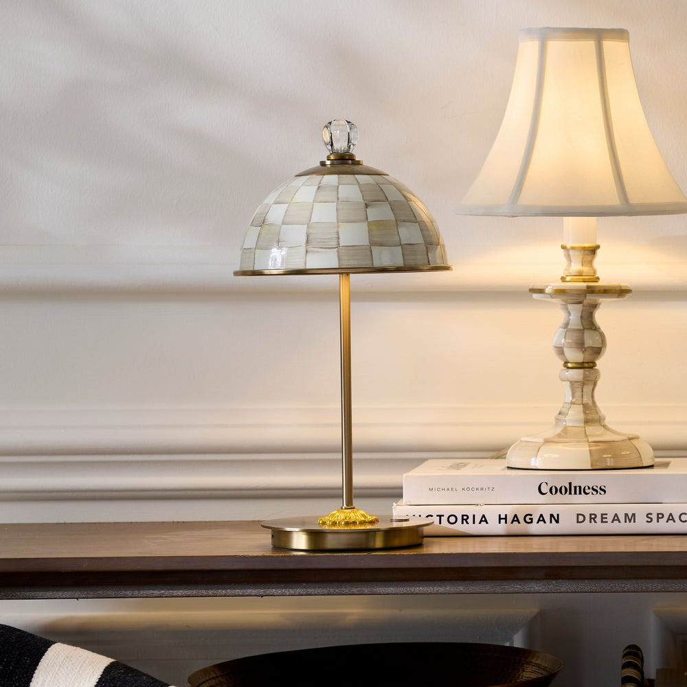 Mocha Check LED Rechargeable Dome Table Lamp by MacKenzie-Childs