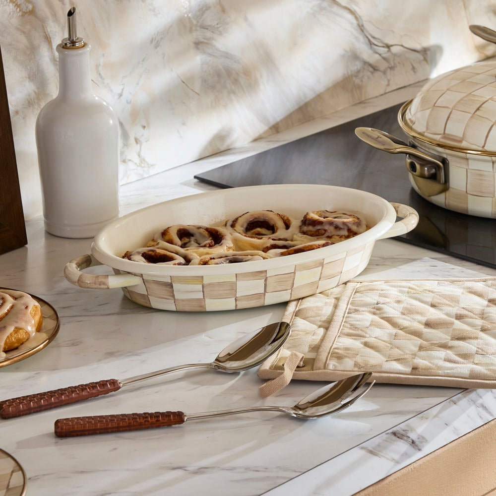 Mocha Check Medium Oval Gratin Dish MacKenzie-Childs