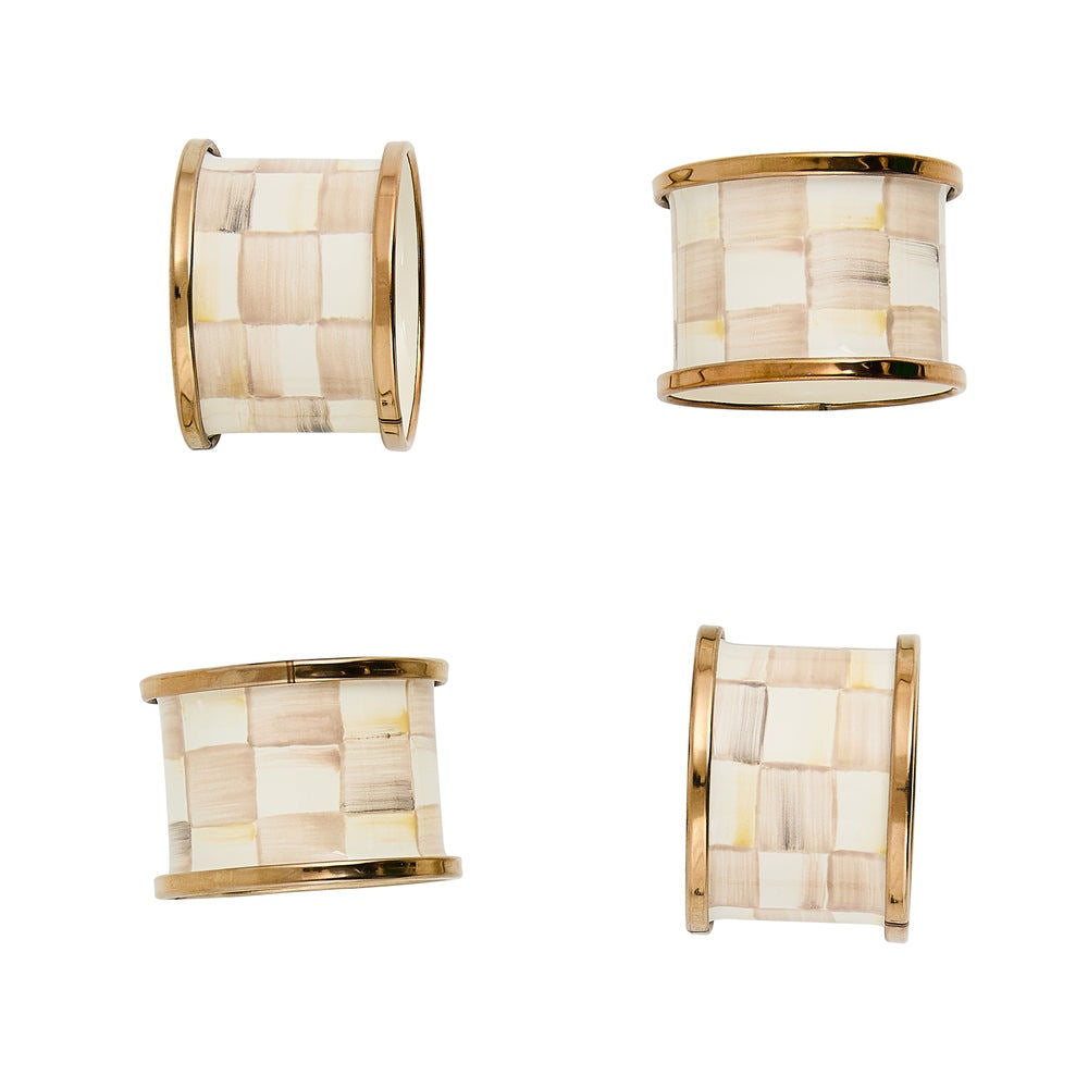 Mocha Check Napkin Rings, Set of 4