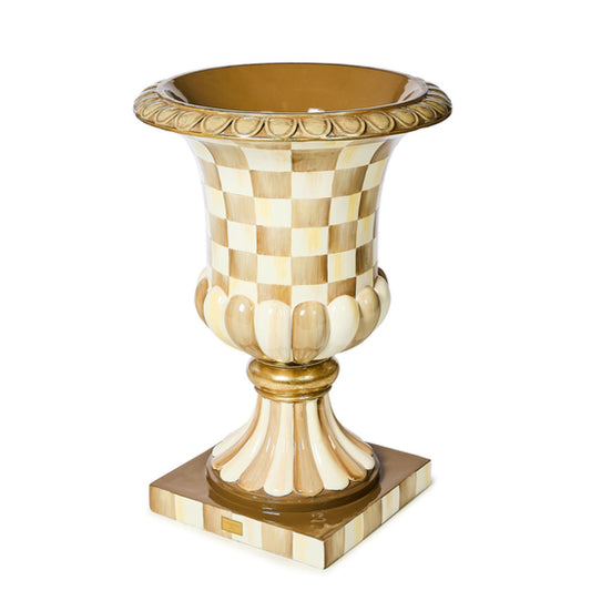 Mocha Check Pedestal Urn / Special Order