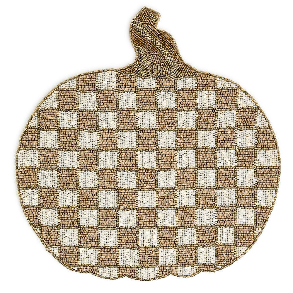 Mocha Check Pumpkin Beaded Placemat by MacKenzie-Childs