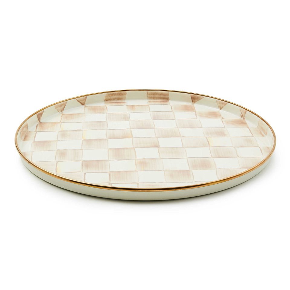 Mocha Check Round Tray by MacKenzie - Childs - |VESIMI Design|