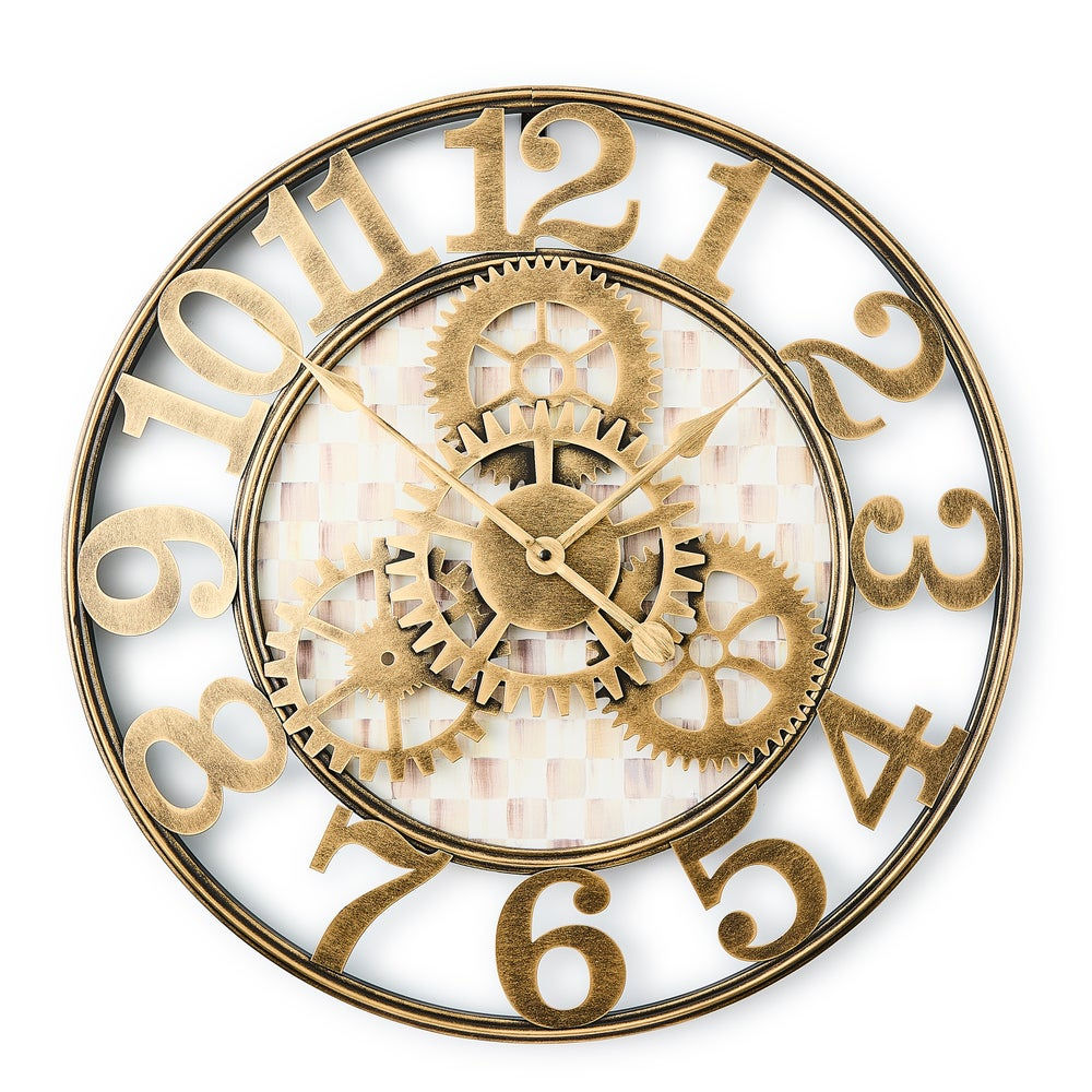 Mocha Check Small Farmhouse Wall Clock MacKenzie-Childs