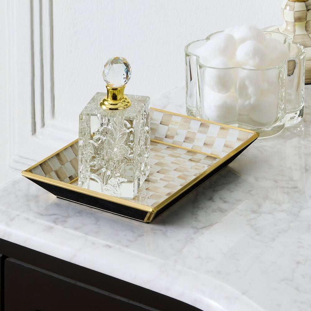 Mocha Check Small Glass Vanity Tray