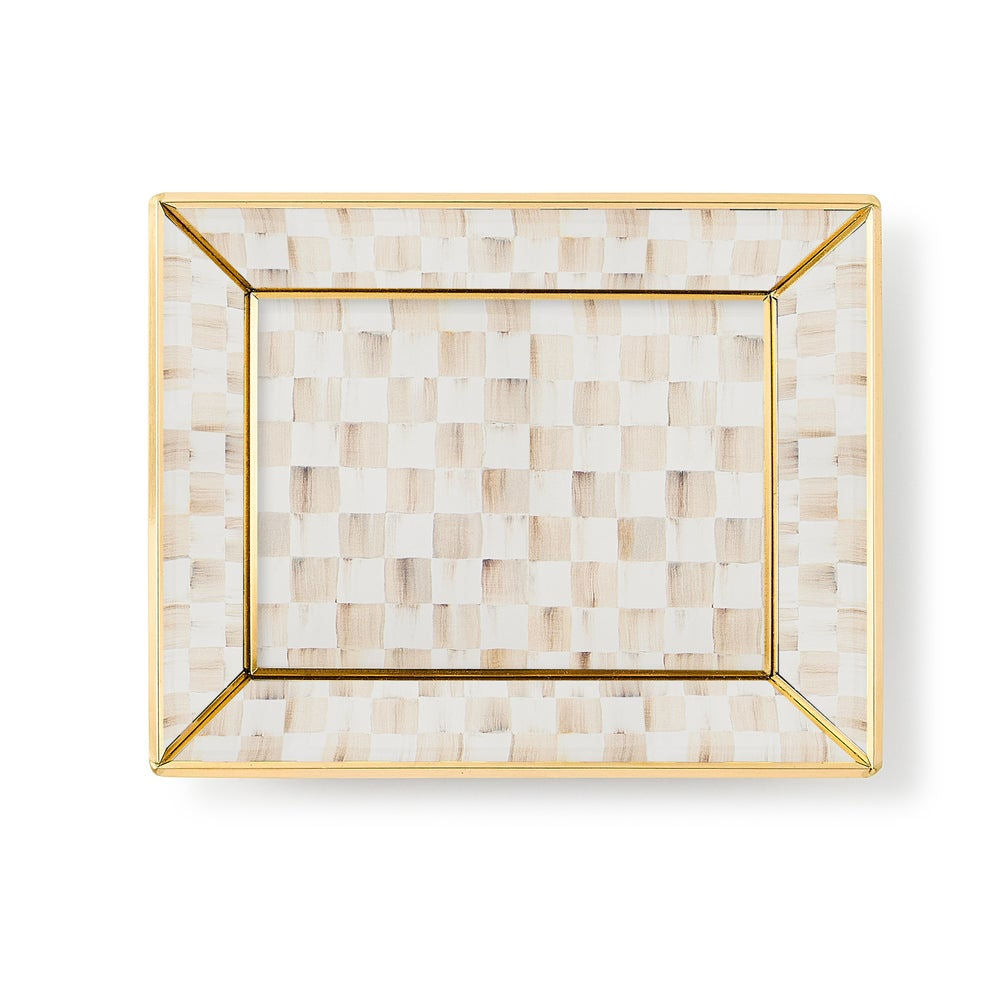 Mocha Check Small Glass Vanity Tray