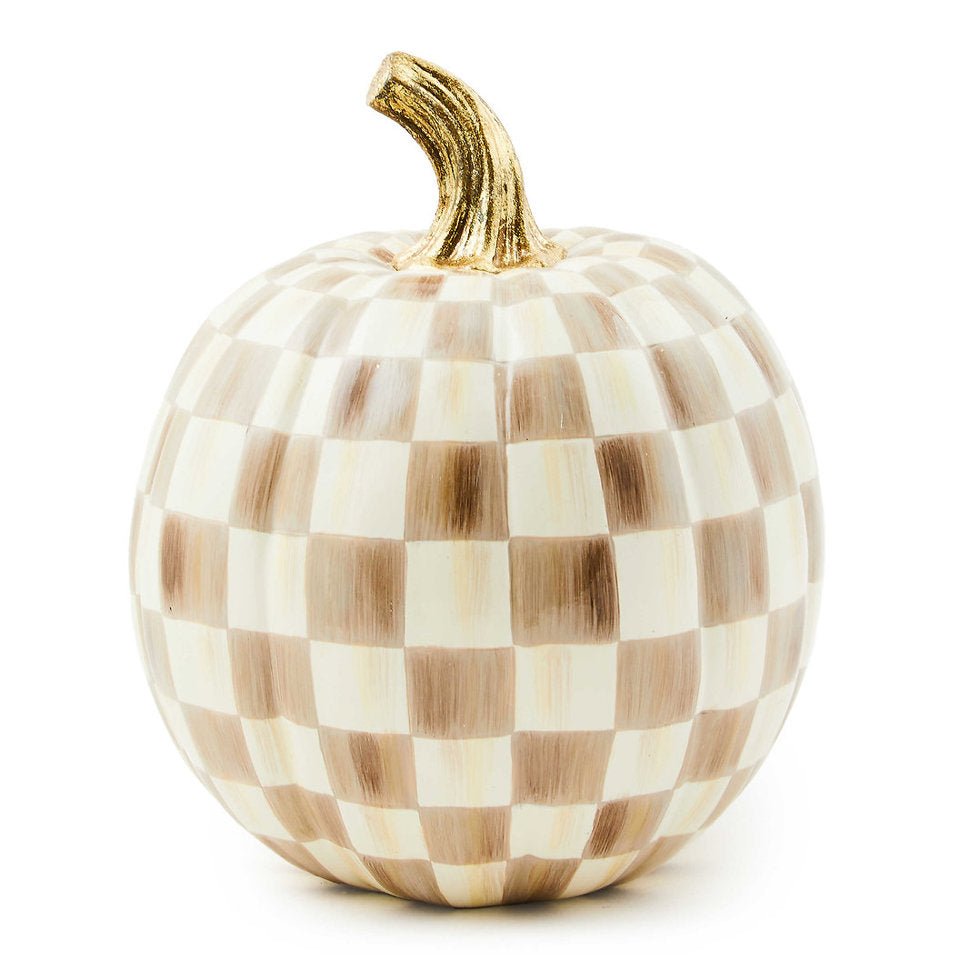 Mocha Check Small Pumpkin - MacKenzie - Childs Halloween Decoration - |VESIMI Design| Luxury Bathrooms and Home Decor