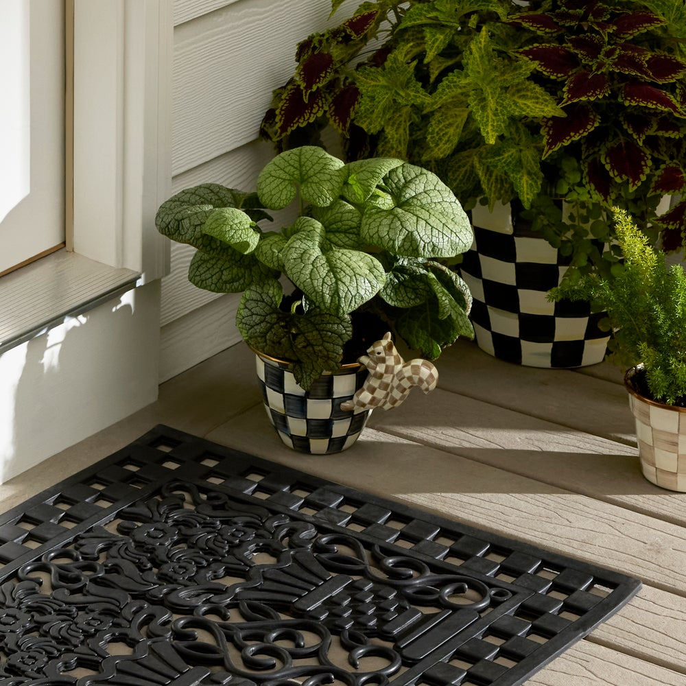 MacKenzie-Childs Mocha Check Squirrel Pot Climber