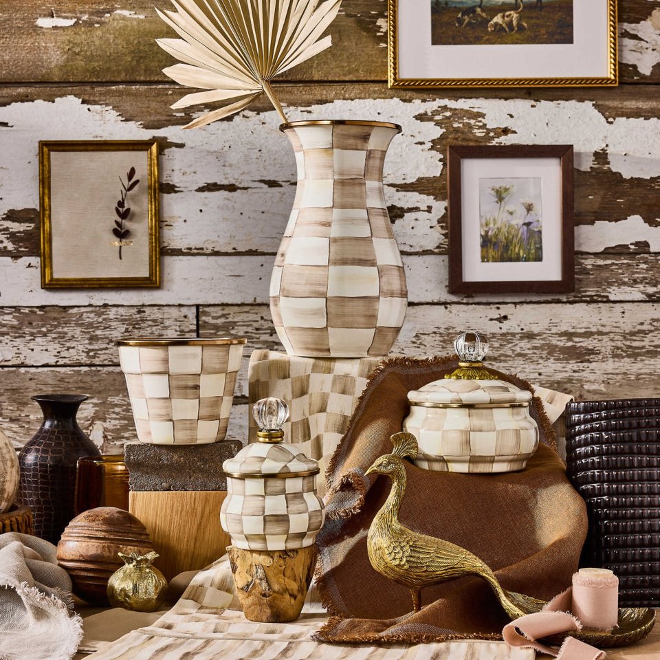 Mocha Check Tall Vase by MacKenzie - Childs - |VESIMI Design|