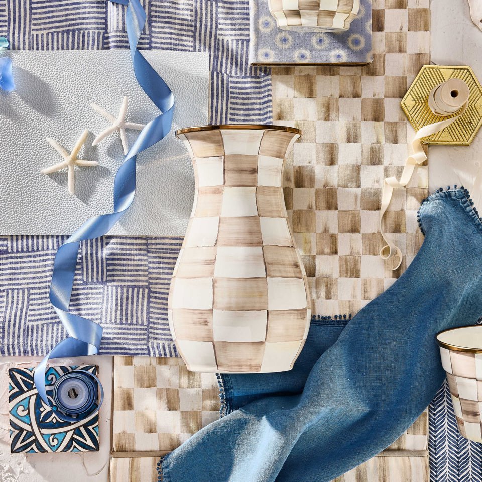 Mocha Check Tall Vase by MacKenzie - Childs - |VESIMI Design|