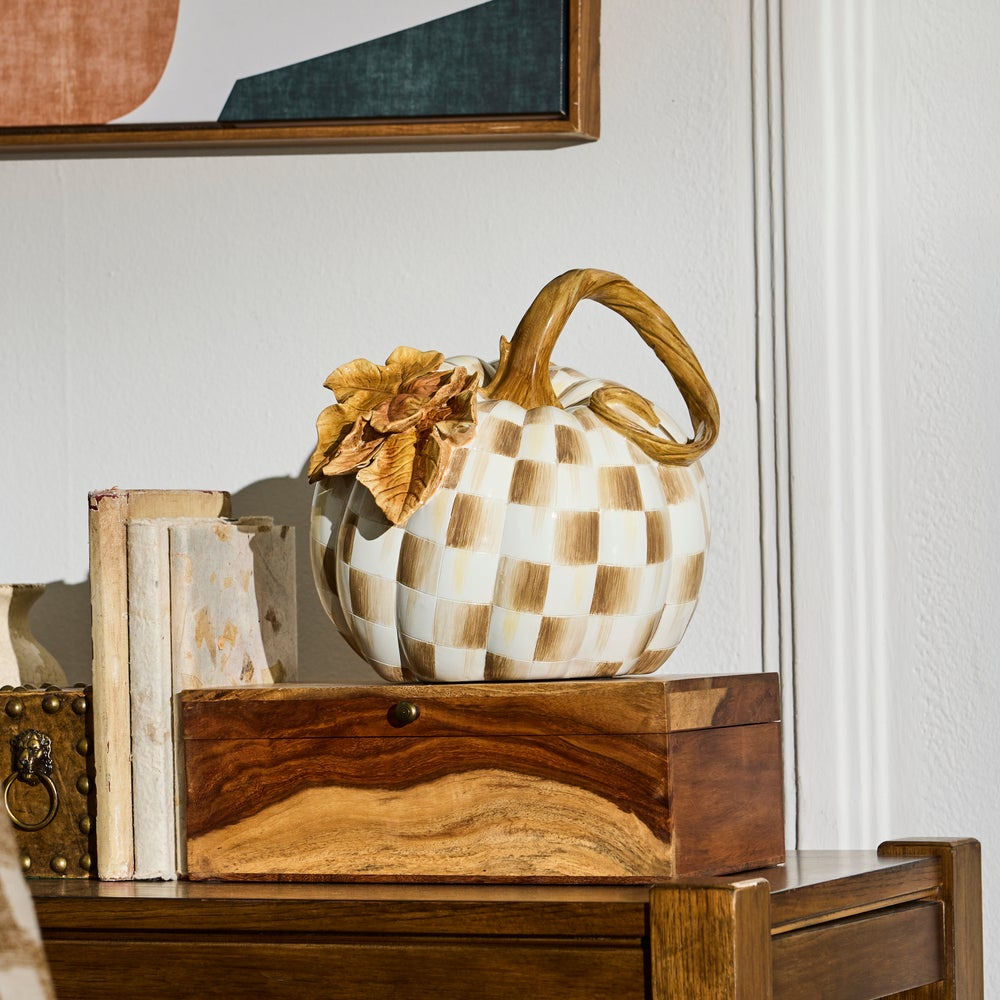 Mocha Check Twisted Stem Pumpkin by MacKenzie-Childs